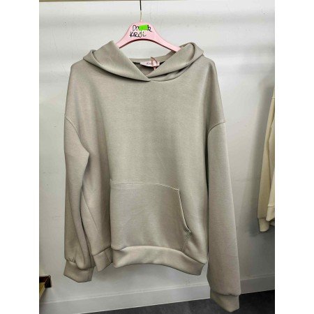 Damska Bluza z Kapturem i Kieszenią Kangurką – Jasny brąz – One Size – Włoska Kolekcja // 5430