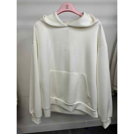 Damska Bluza z Kapturem i Kieszenią Kangurką – Biały – One Size – Włoska Kolekcja // 5431