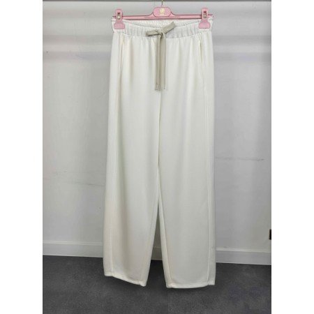 Białe spodnie dresowe z szeroką nogawką – Wiskoza – Rozmiar Uniwersalny - Włoska Kolekcja // 5437