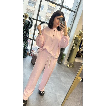 Różowy Komplet Dresowy Oversize – Bluza i Szerokie Spodnie – Włoska Kolekcja // 5424