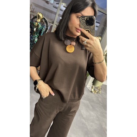 Lekki Sweter o Kroju Oversize z Włoskiej Kolekcji – Premium Viscose , Brąz // 5409