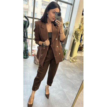 Żakiet Oversize Dwurzędowy Brązowy – Włoski Power Dressing // 5065