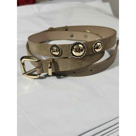 Wąski Pasek Taupe – Biżuteryjne Zdobienia i Złota Klamra // 5441