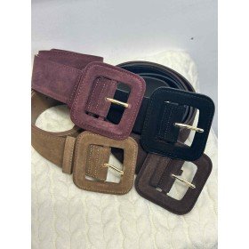 Szeroki Zamszowy Pasek Damski – Kwadratowa Klamra // 5442