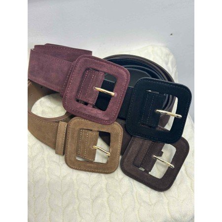 Szeroki Zamszowy Pasek Damski – Kwadratowa Klamra // 5442