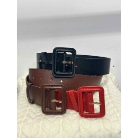 Szeroki Skórzany Pasek Damski – Kwadratowa Klamra // 5443