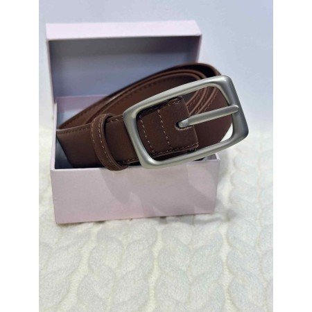 Elegancki Pasek do Spodni Brązowy – Srebrne Matowe Wykończenie // 5447