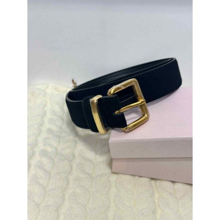 Elegancki Pasek Damski z Zamszu – Czarny ze Złotą Klamrą // 5449