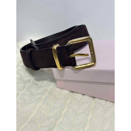 Elegancki Pasek Damski z Zamszu – brązowy ze Złotą Klamrą // 5450