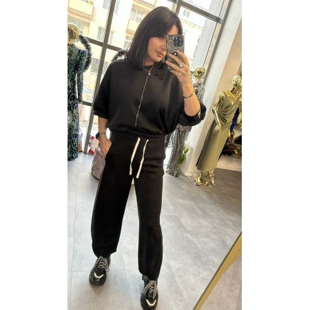 Włoski Komplet Dresowy Premium – Bluza Nietoperz i Spodnie Jogger – Wiskoza Soft Touch, czarny // 5456