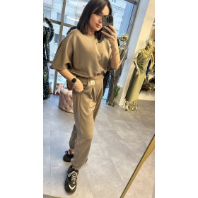 Włoski Komplet Dresowy Premium – Bluza Nietoperz i Spodnie Jogger – Wiskoza Soft Touch, brąz // 5459