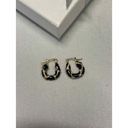 Kolczyki Hoops Black & Gold – Emaliowane koła z błyszczącymi cyrkoniami // 5471