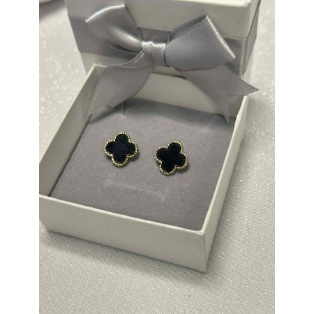 Złote kolczyki sztyfty Czarna Koniczynka – elegancki wzór // 1319