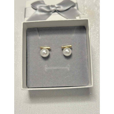 Złote kolczyki sztyfty z perłą i poprzeczką – nowoczesna klasyka // 5480