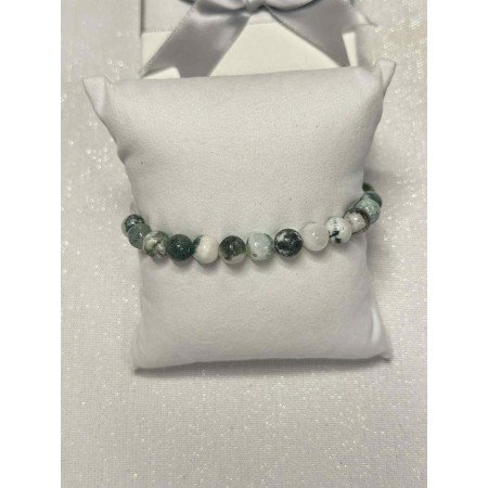 Bransoletka koraliki sztuczny kryształ zielona biała, gumka, wzór naturalny // 5493