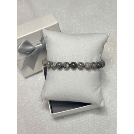 Bransoletka koraliki sztuczny kryształ szara, wzór naturalny, elastyczna gumka // 5494