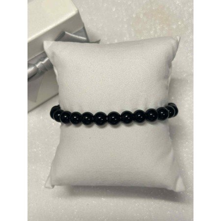 Bransoletka czarna koraliki sztuczny kryształ, gładka, gumka // 5495