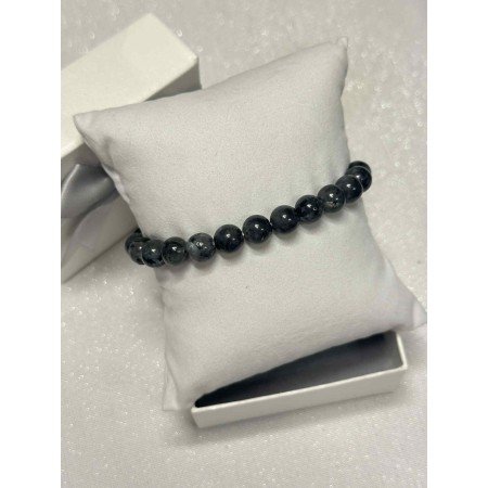 Ciemnoszara bransoletka z lśniącymi koralikami – sztuczny kryształ na gumce // 5498
