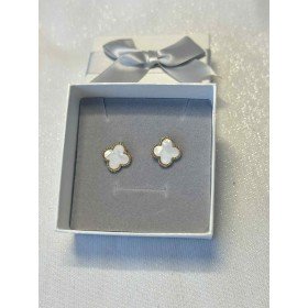 Złote Kolczyki Sztyfty Koniczynki z Masą Perłową – Klasyczna Elegancja // 1320*