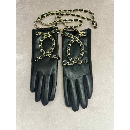 Eleganckie rękawiczki z ekoskóry ze złotym łańcuszkiem – Glamour Style // 5505