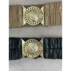 Szeroki Elastyczny Pasek z Biżuteryjną Klamrą – Głowa Lwa // 5516