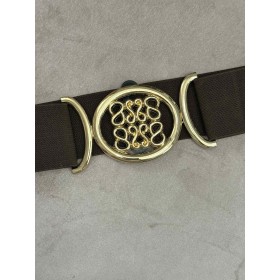 Elastyczny Szeroki Pasek z Biżuteryjną Złotą Klamrą – Styl Boho Glam // 5518