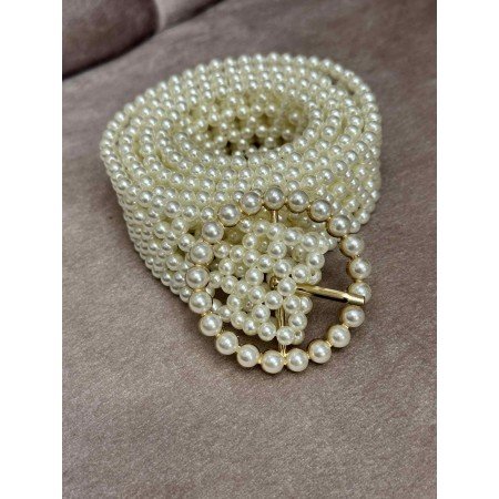 Biżuteryjny Pasek Damski – Plecione Perły ze Złotym Wykończeniem // 5520