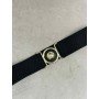 Czarny Elastyczny Pasek Damski ze Złotą Okrągłą Klamrą // 5522
