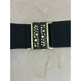 Elastyczny Pasek Damski z Biżuteryjną Klamrą w Złote Kropki // 5524