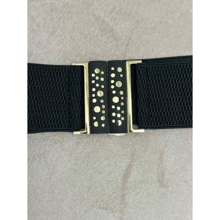 Elastyczny Pasek Damski z Biżuteryjną Klamrą w Złote Kropki // 5524