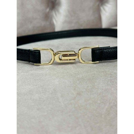 Cienki czarny pasek damski ze złotą klamrą – regulowany – Premium // 5528