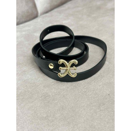 Wąski Pasek Damski z Ozdobną Złotą Klamrą – Czarny // 5529