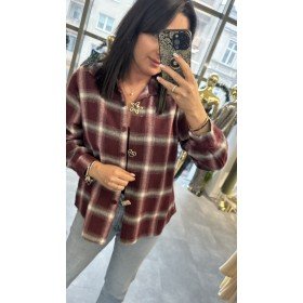 Włoska Koszula w Kratę z Biżuteryjnymi Broszkami – Bawełniany Premium Look // 5557