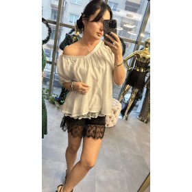 Włoska Bluzka Boho z Haftem – Tencel & Wiskoza – OVERSIZE, szara // 5571