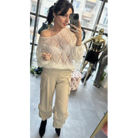 Luksusowy Sweter z Moherem „Ażurowe Diamenty” – Made in Italy - ecru // 5581