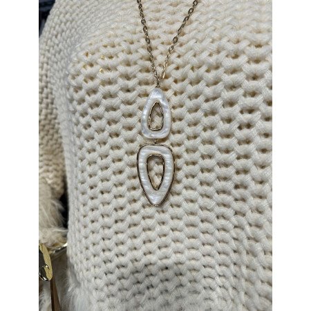 Długi złoty naszyjnik z perłowymi zawieszkami – Geometryczny szyk // 5602