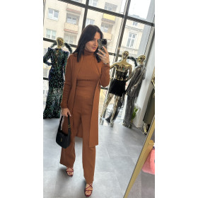 Elegancki komplet 3-częściowy Soft Luxury – Kardigan, Top i Szerokie Spodnie, Ciepły Karmel // 5604