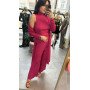Elegancki komplet 3-częściowy Soft Luxury – Kardigan, Top i Szerokie Spodnie, Energetyczna Fuksja // 5603