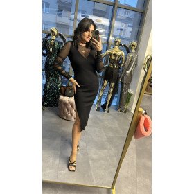 Wieczorowa sukienka PINKO z transparentnymi rękawami – Elegancja w stylu Italian Chic // 5611