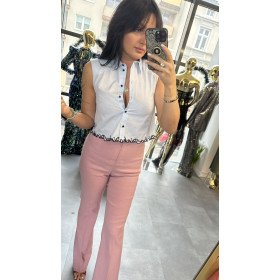 Biała bluzka koszulowa PINKO z haftem logo – Made in Italy // 5614