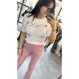 Designerski Krótki Sweterek z Efektem "Distressed" // 5621