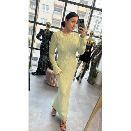 Sukienka Maxi AdoreDanew – Teksturowana Elegancja z Odkrytymi Plecami, Zieleń // 3147*