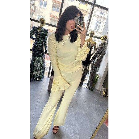 Włoski Komplet Premium z Kwiatowym Detalem, Waniliowy (Pastelowa żółć) // 5664