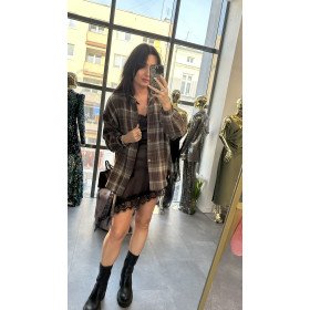 Włoska Koszula Oversize w Brązową Kratę – Bawełniana Klasyka // 5558