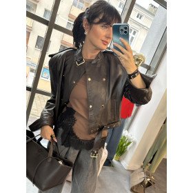 Skórzana Ramoneska Premium AdoreDanew – Ponadczasowy Brąz // 5671