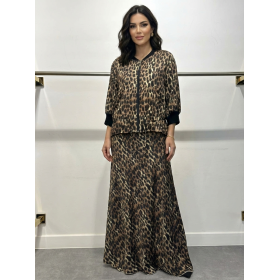 Elegancki Komplet Wiskozowy we Wzór Panterki – Bomberka i Spódnica Maxi // 5706