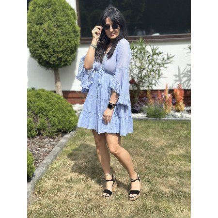 Elegancka Sukienka Błękitna Souvenir – Klasyczny Krój z Bawełny na Lato