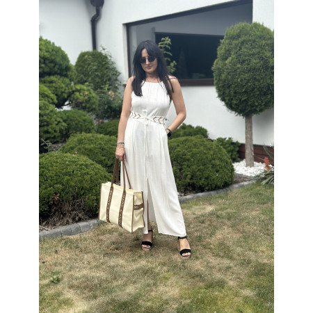 Lniana Sukienka Maxi Ana Caselli | Biała Plażowa Sukienka | Len Rayon