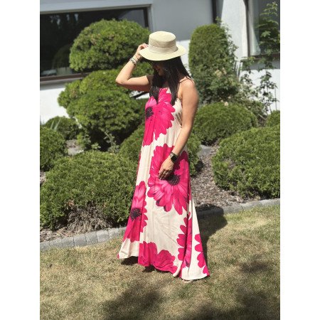Długa sukienka w różowe kwiaty od Lumina // 1434