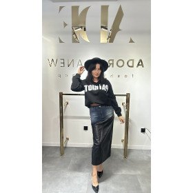 jeansowa spódnica z ekoskórkową wstawką // 2627